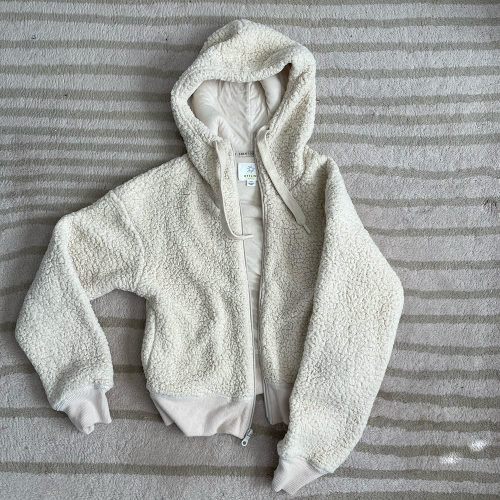 Aerie Offline cropped hooded sherpa zip up jacket